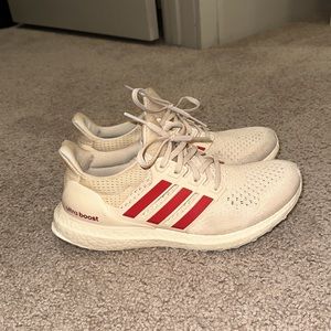 Adidas ultra boost running shoes tan and red